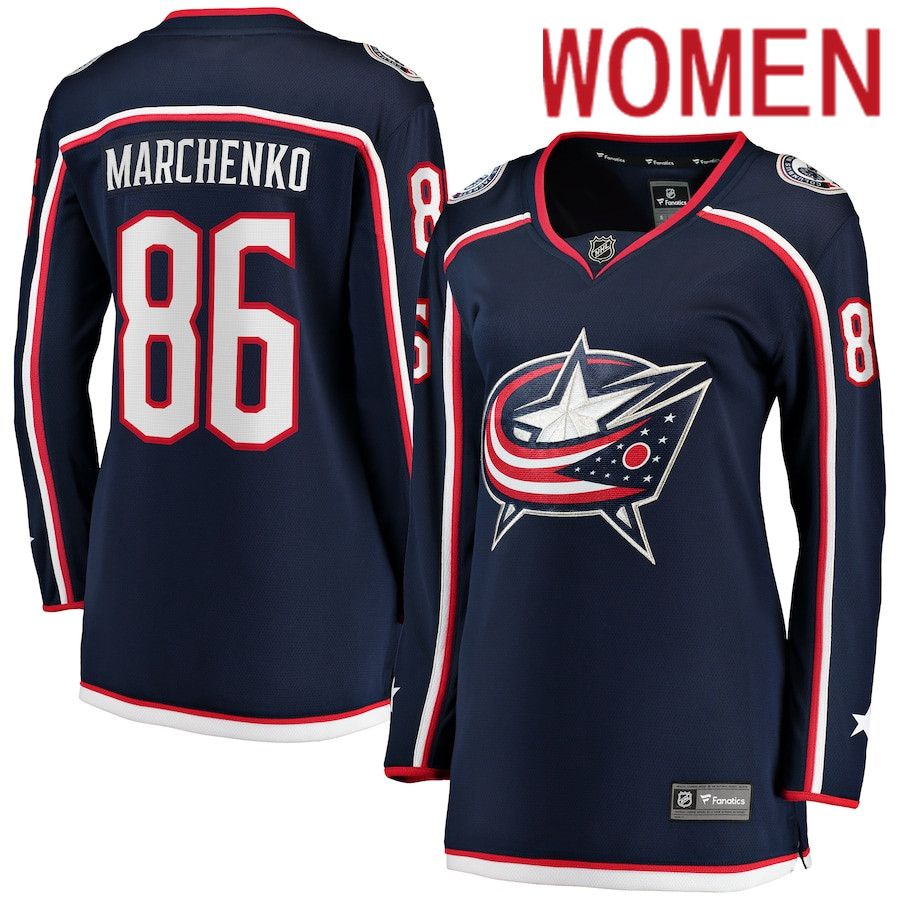 Women Columbus Blue Jackets 86 Kirill Marchenko Fanatics Branded Navy Home Breakaway Player NHL Jersey